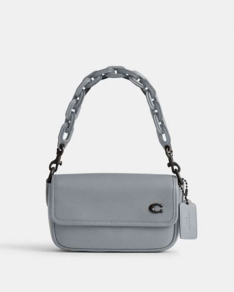 COACH®,CHARTER FLAP CROSSBODY 18,Glovetanned Leather,Mini,Grey Blue,Front View