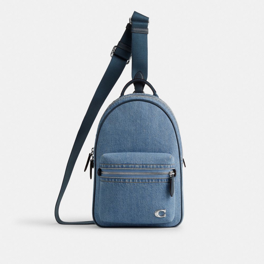 COACH®,CHARTER PACK,Denim,Medium,Indigo Denim,Front View