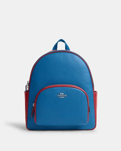 COACH®,COURT BACKPACK IN COLORBLOCK,Leather,Silver/Blue Jay/Dark Cardinal,Front View