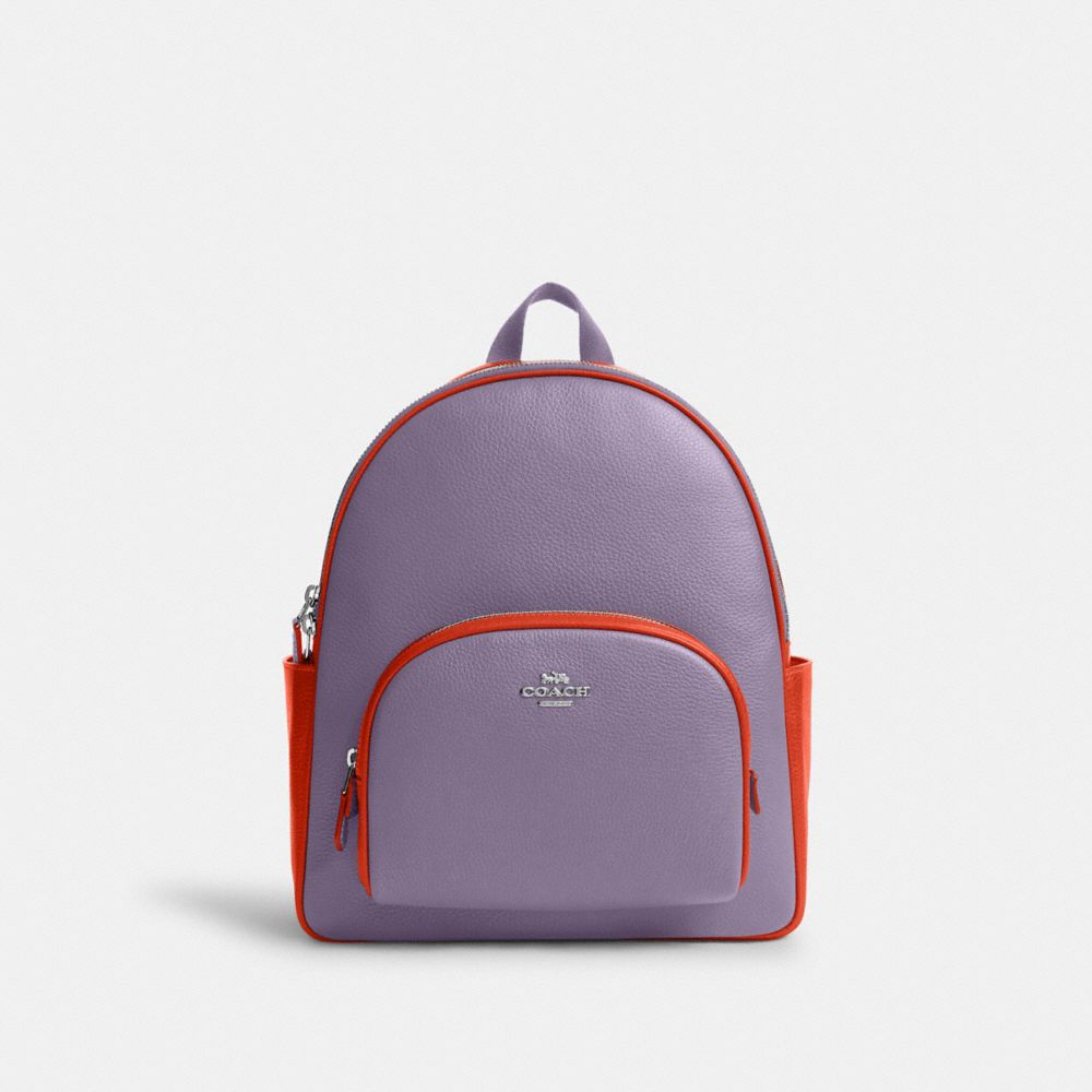 COACH®,COURT BACKPACK IN COLORBLOCK,Novelty Leather,Large,Silver/Light Violet/Electric Coral,Front View