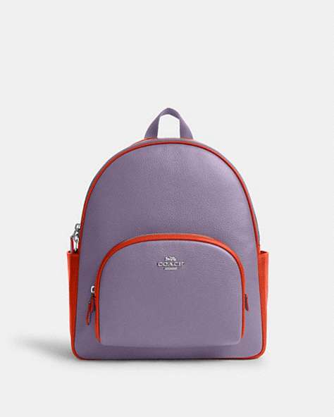 COACH®,COURT BACKPACK IN COLORBLOCK,Leather,Silver/Light Violet/Electric Coral,Front View