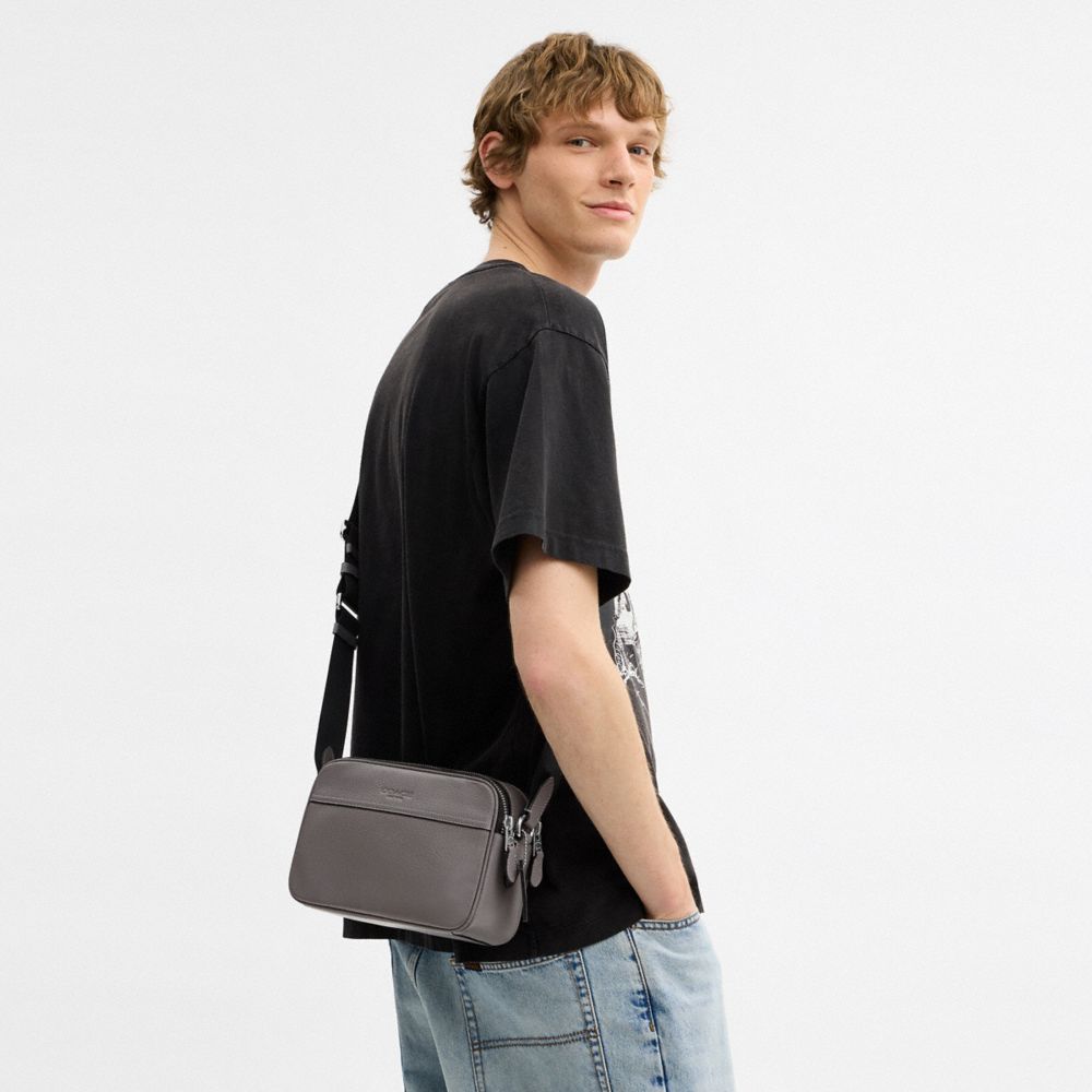 COACH®,Graham Crossbody Bag,Recycled Polyester,Calfskin Leather,Leather,Crossbody,Adjustable,Gray,Detail View