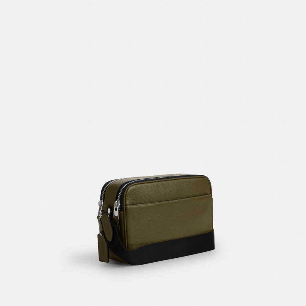 COACH®,Graham Crossbody Bag,Recycled Polyester,Calfskin Leather,Leather,Crossbody,Adjustable,Olive,Angle View