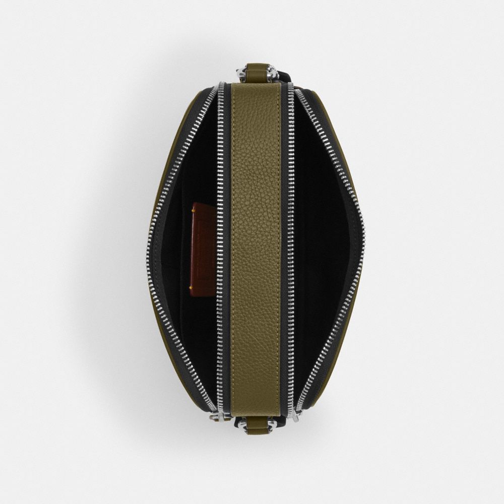 COACH®,Graham Crossbody Bag,Recycled Polyester,Calfskin Leather,Leather,Crossbody,Adjustable,Olive,Inside View,Top View