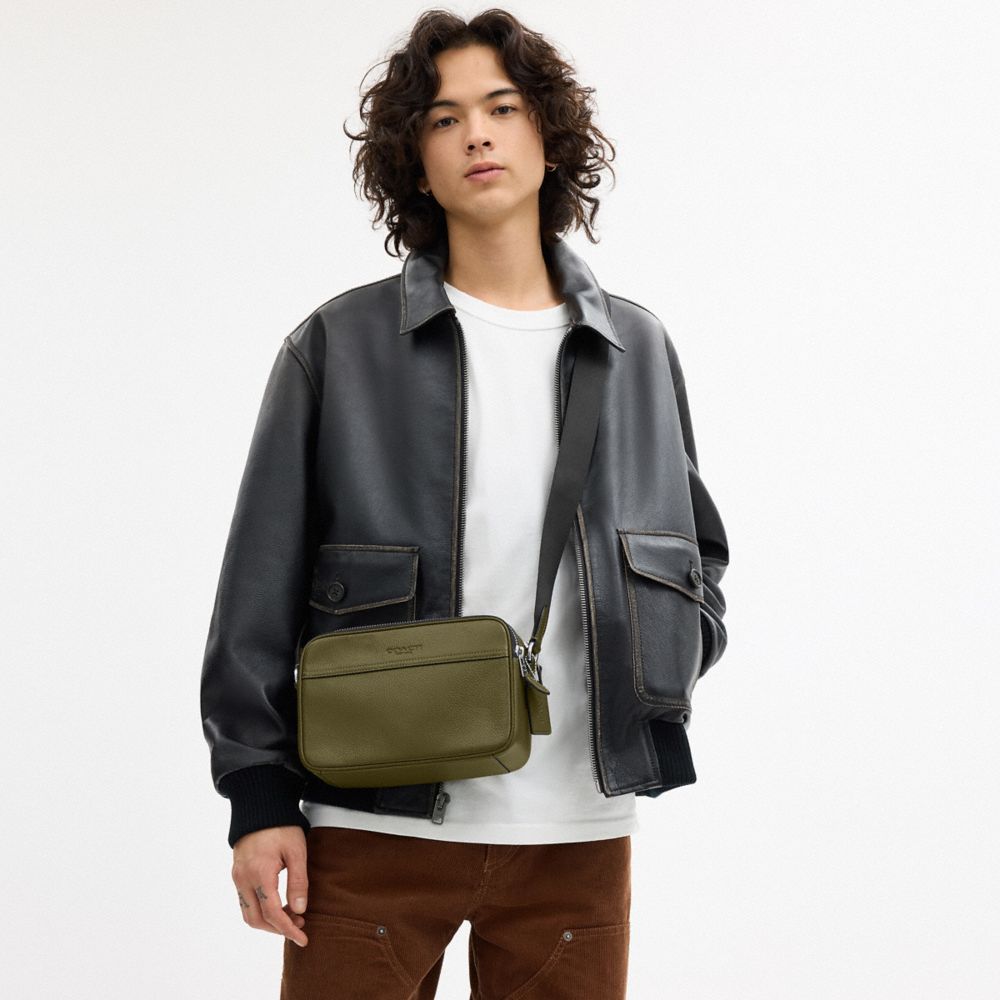 COACH®,Graham Crossbody Bag,Recycled Polyester,Calfskin Leather,Leather,Crossbody,Adjustable,Olive,Detail View