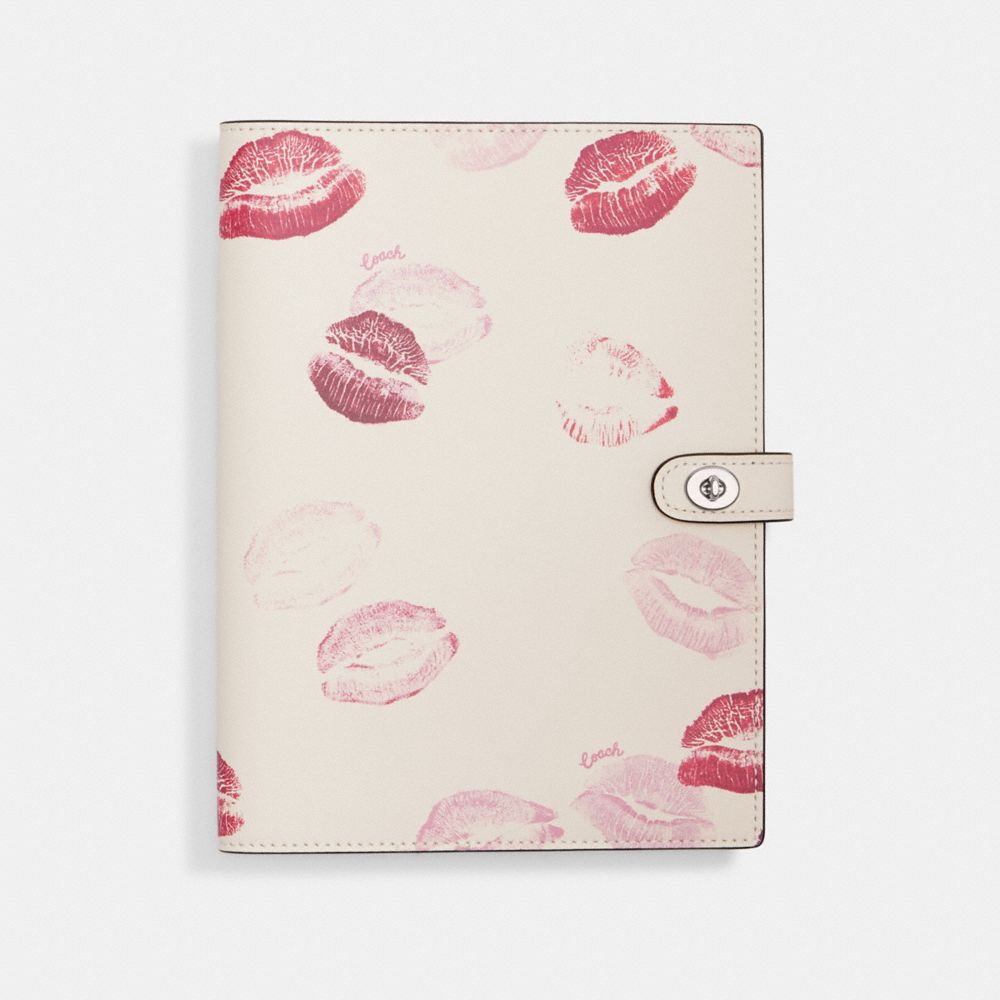 COACH®,Notebook With Lip Print,Leather,Notebook,Graphic,Cream,Front View