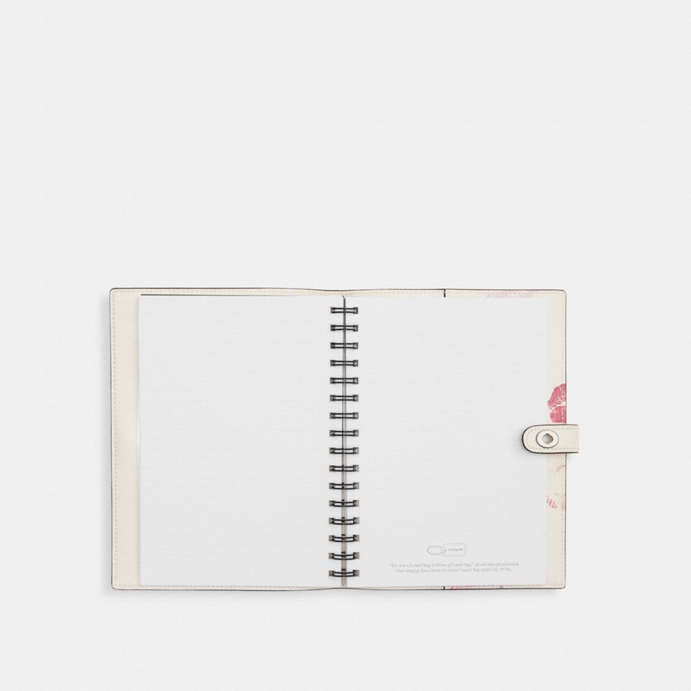 COACH®,NOTEBOOK WITH LIP PRINT,Buy Now,Silver/Chalk Multi,Inside View,Top View