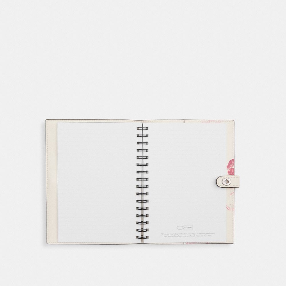 COACH®,CARNET AVEC IMPRIMÉ DE LÈVRES,Argent/Craie multi,Inside View,Top View