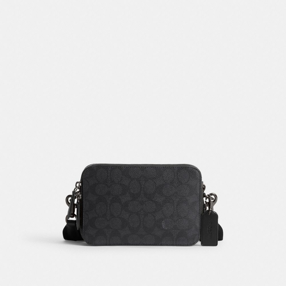 COACH®,Charter Crossbody Bag 19 In Signature Canvas,Leather,Crossbody,Casual,Black,Front View