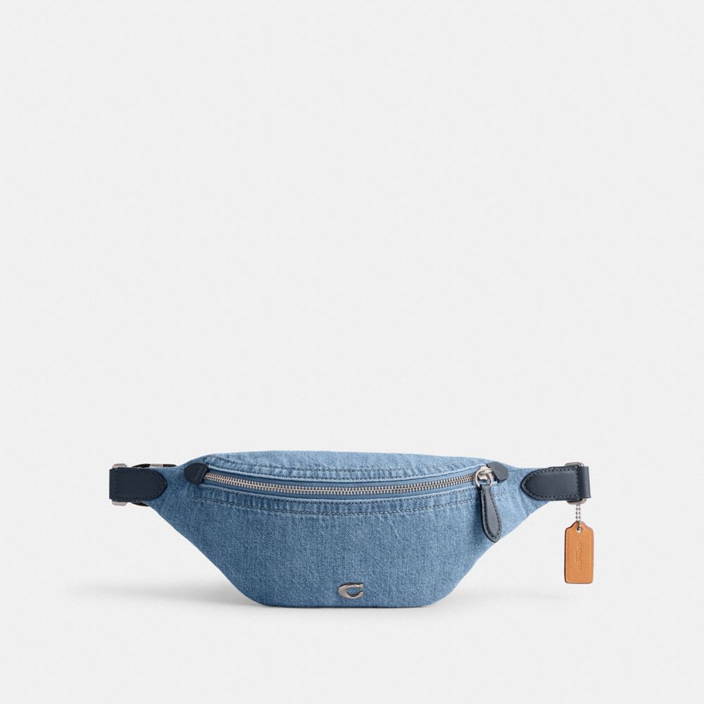 COACH®,CHARTER BELT BAG 7,Denim,Medium,Indigo Denim,Front View