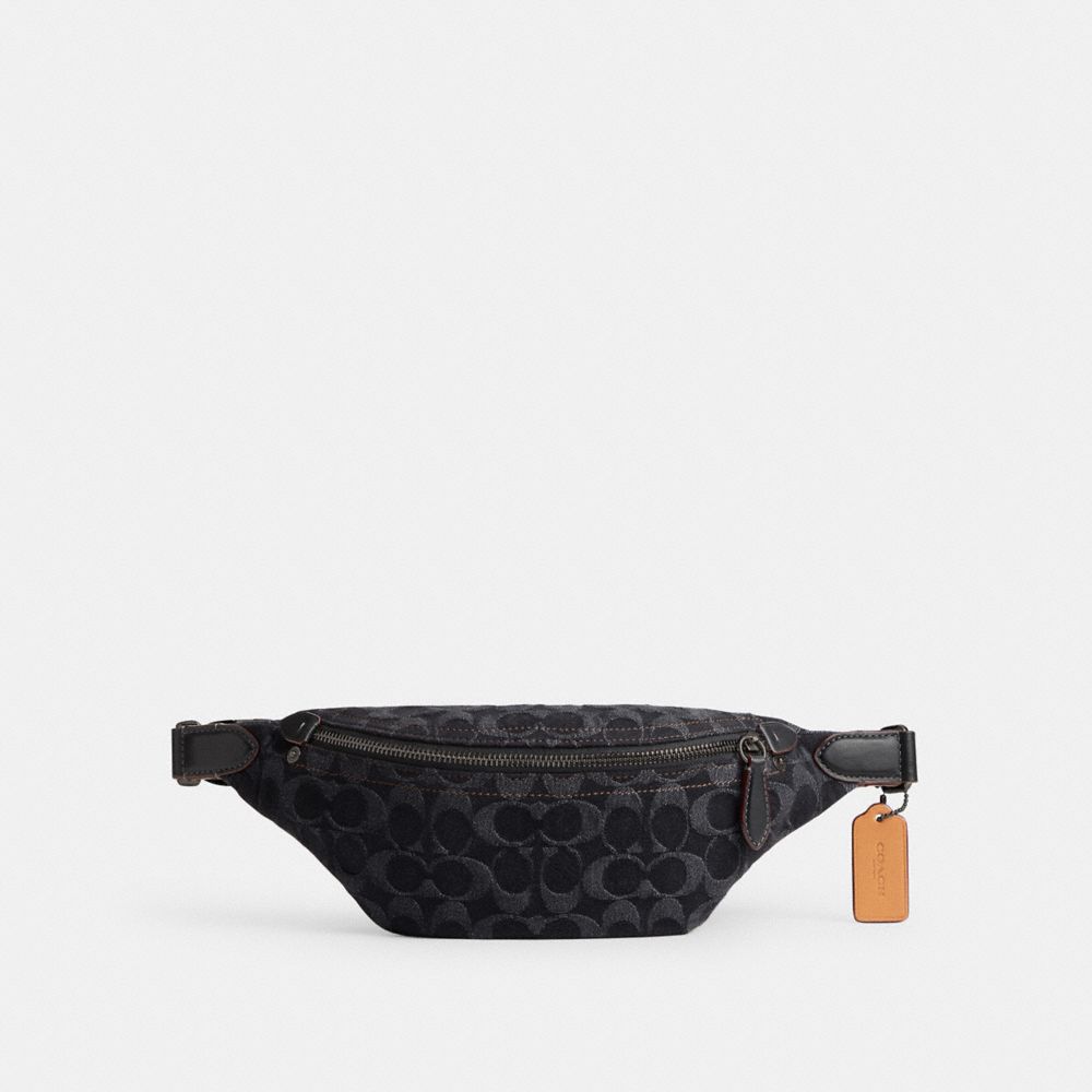 COACH®,CHARTER BELT BAG 7 IN SIGNATURE DENIM,Medium,Black Denim,Front View image number 0