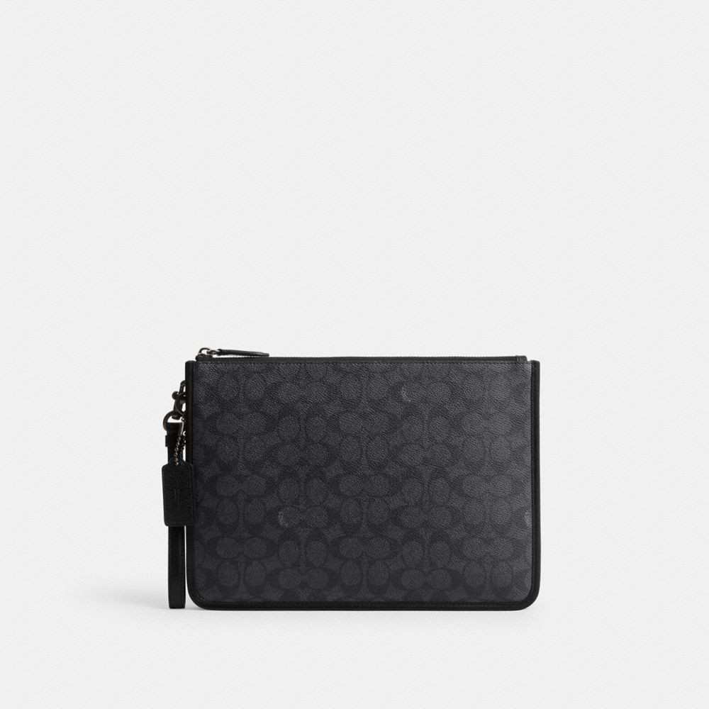 COACH®,POCHETTE CHARTER EN TOILE EXCLUSIVE,Anthracite,Front View