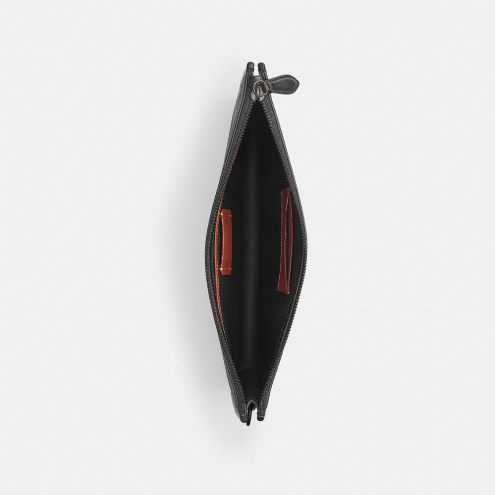 COACH®,Charter Pouch In Signature Canvas,Leather,Pouch,Casual,Black,Inside View,Top View