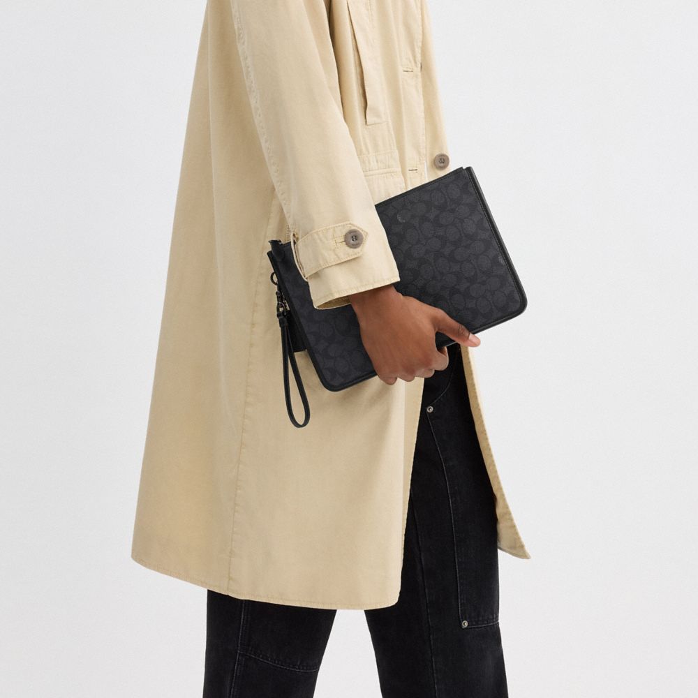 COACH®,Charter Pouch In Signature Canvas,Leather,Pouch,Casual,Black,Detail View