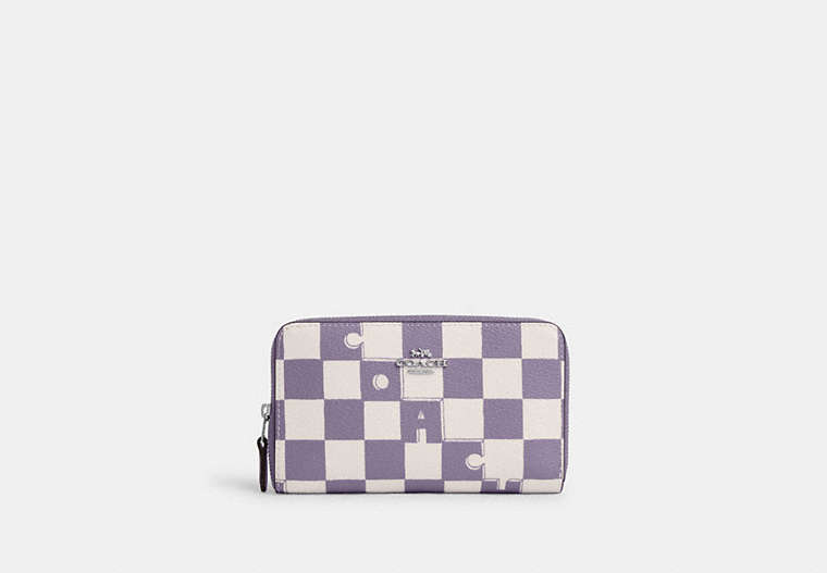 COACH®,MEDIUM ID ZIP WALLET WITH CHECKERBOARD PRINT,pvc,Mini,Silver/Light Violet/Chalk,Front View