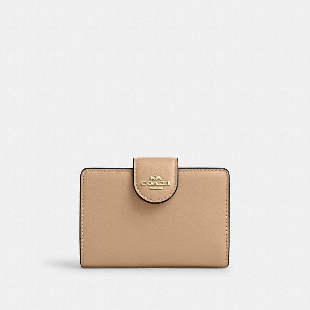 COACH®,PORTEFEUILLE À ZIP EN COIN DE TAILLE MOYENNE,Cuir lisse,Or/Havane,Front View