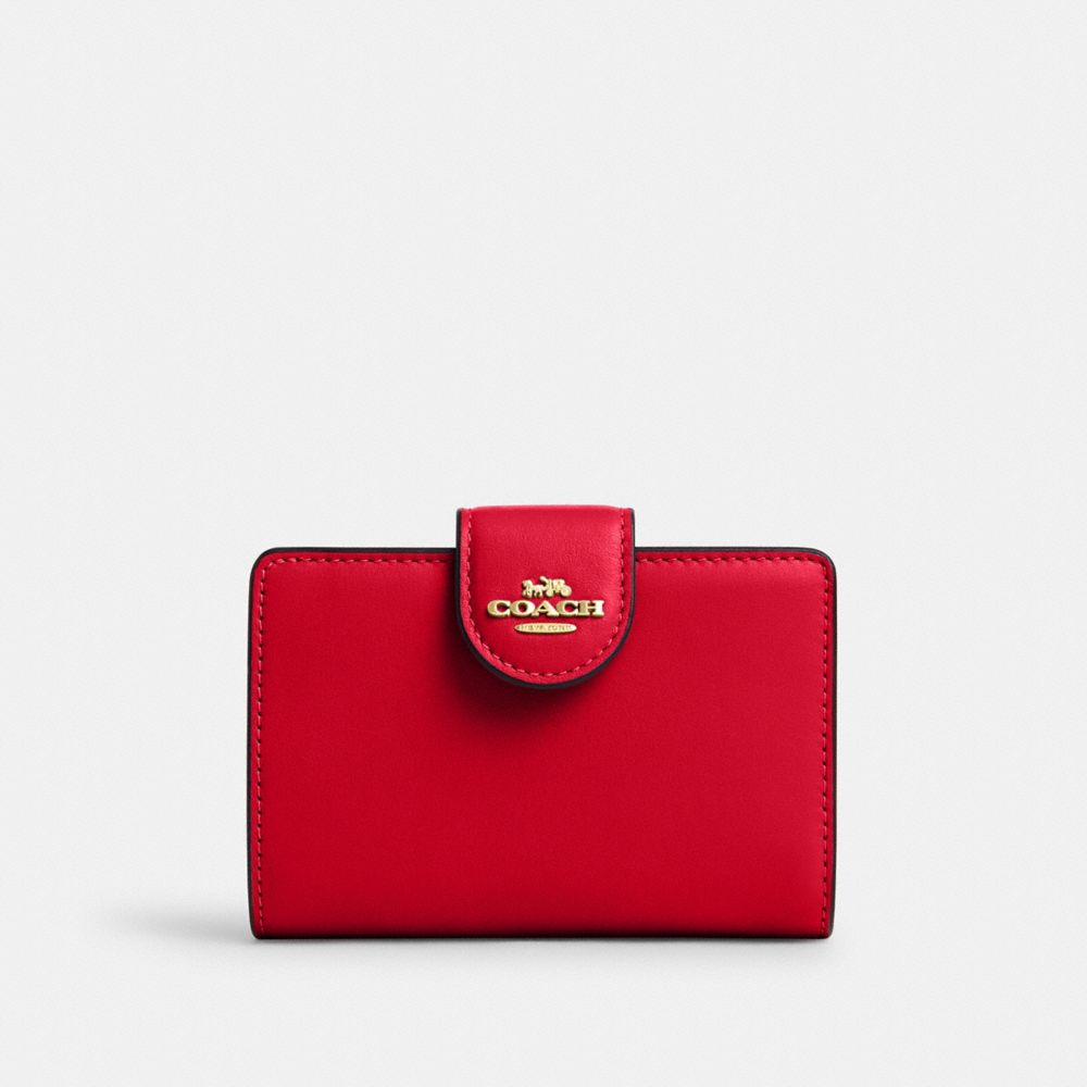 COACH®,PORTEFEUILLE À ZIP EN COIN DE TAILLE MOYENNE,Cuir lisse,Or/Rouge audacieux,Front View