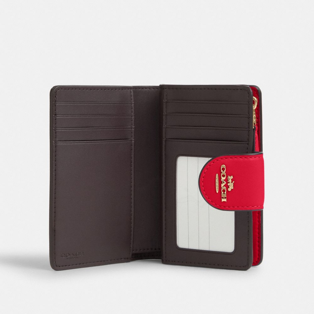 COACH®,Medium Corner Zip Wallet,Calfskin Leather,Bi Fold,Logo,Casual,Red,Inside View,Top View