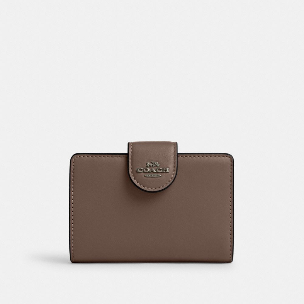 COACH®,MEDIUM CORNER ZIP WALLET,Smooth Leather,Mini,Qb/Dark Stone,Front View