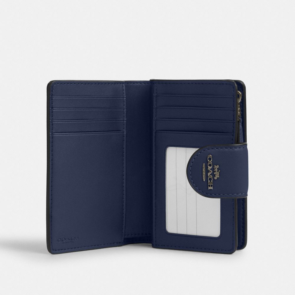 COACH®,Medium Corner Zip Wallet,Calfskin Leather,Bi Fold,Logo,Casual,Navy,Inside View,Top View