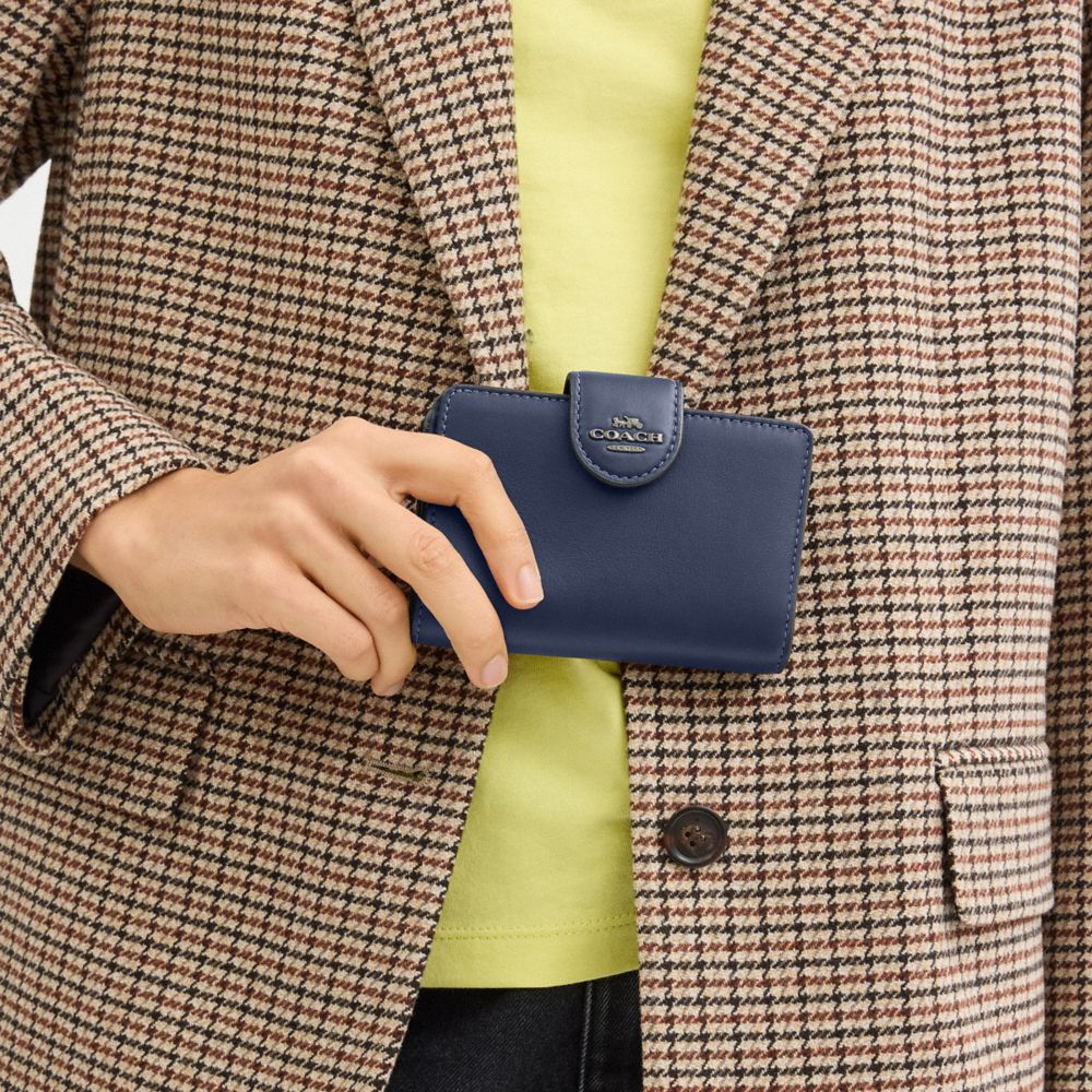 COACH®,Medium Corner Zip Wallet,Calfskin Leather,Bi Fold,Logo,Casual,Navy,Detail View