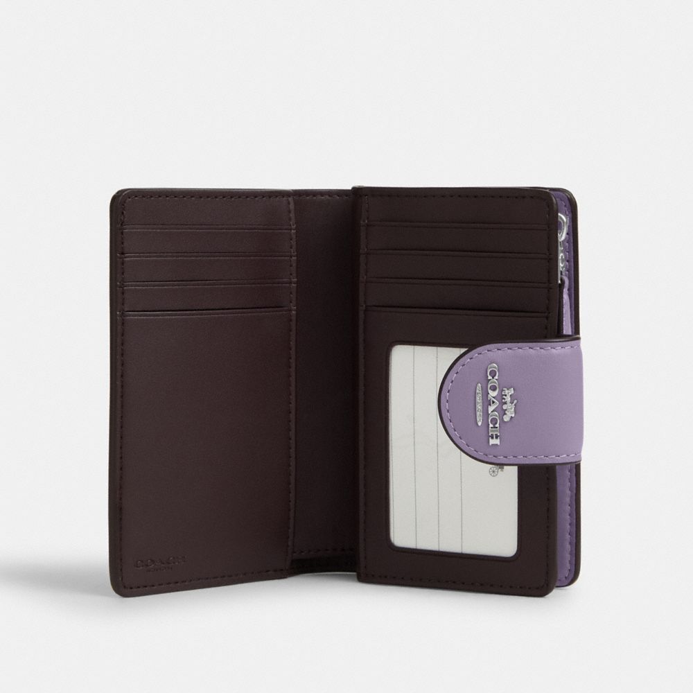 COACH®,MEDIUM CORNER ZIP WALLET,Smooth Leather,Mini,Silver/Light Violet,Inside View,Top View