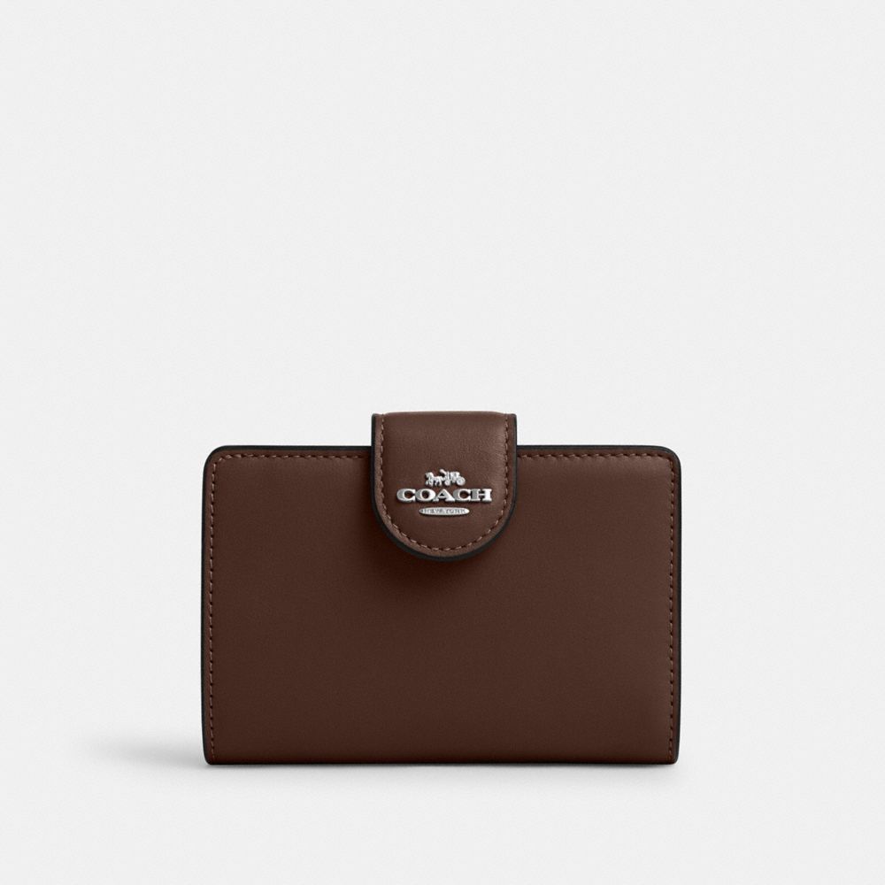 COACH®,Medium Corner Zip Wallet,Calfskin Leather,Bi Fold,Logo,Casual,Brown,Front View