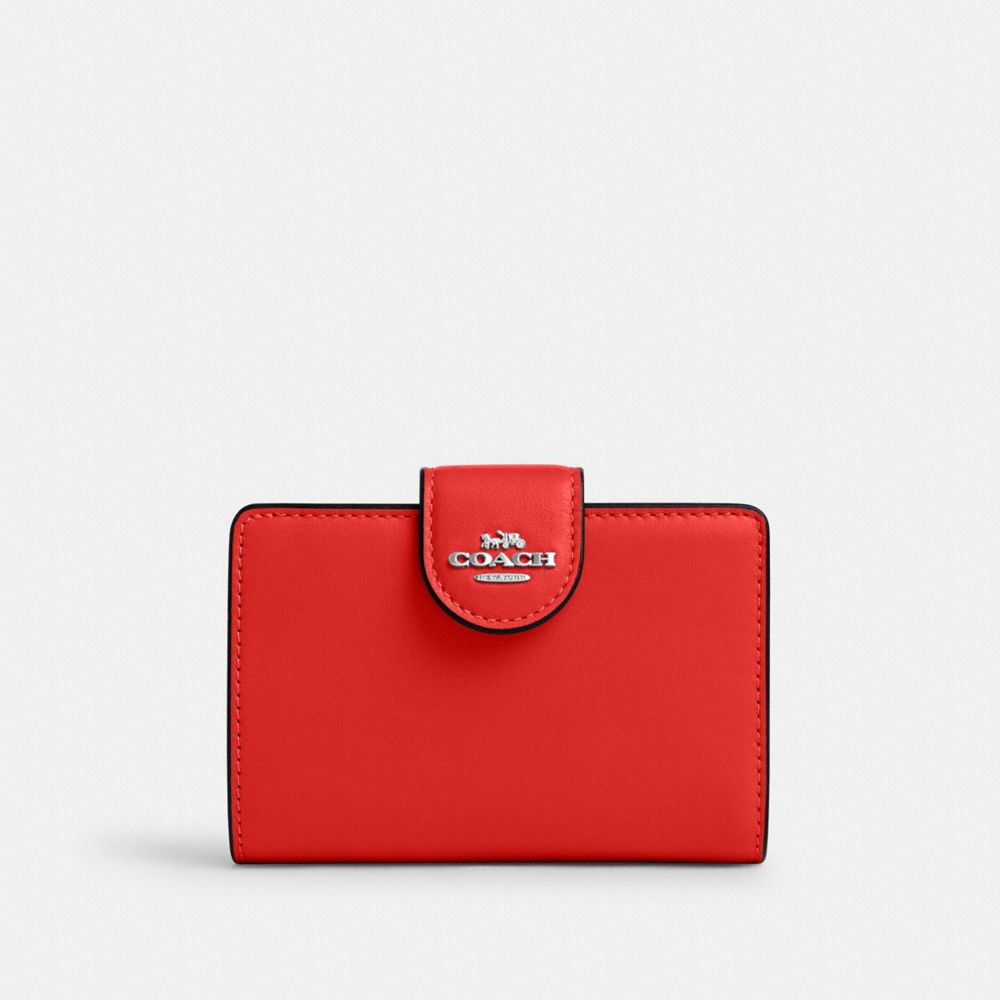 COACH®,PORTEFEUILLE À ZIP EN COIN DE TAILLE MOYENNE,Cuir,Argent/Rouge Miami,Front View