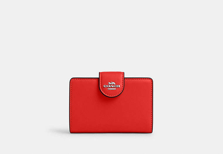 COACH®,MEDIUM CORNER ZIP WALLET,Leather,Mini,Silver/Miami Red,Front View
