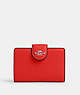 COACH®,MEDIUM CORNER ZIP WALLET,Leather,Mini,Silver/Miami Red,Front View