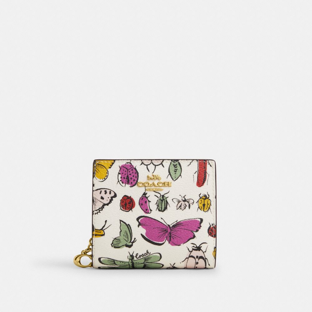 COACH®,SNAP WALLET WITH CREATURE PRINT,Novelty Print,Mini,Gold/Chalk Multi,Front View
