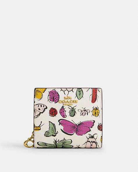 COACH®,SNAP WALLET WITH CREATURE PRINT,pvc,Mini,Gold/Chalk Multi,Front View