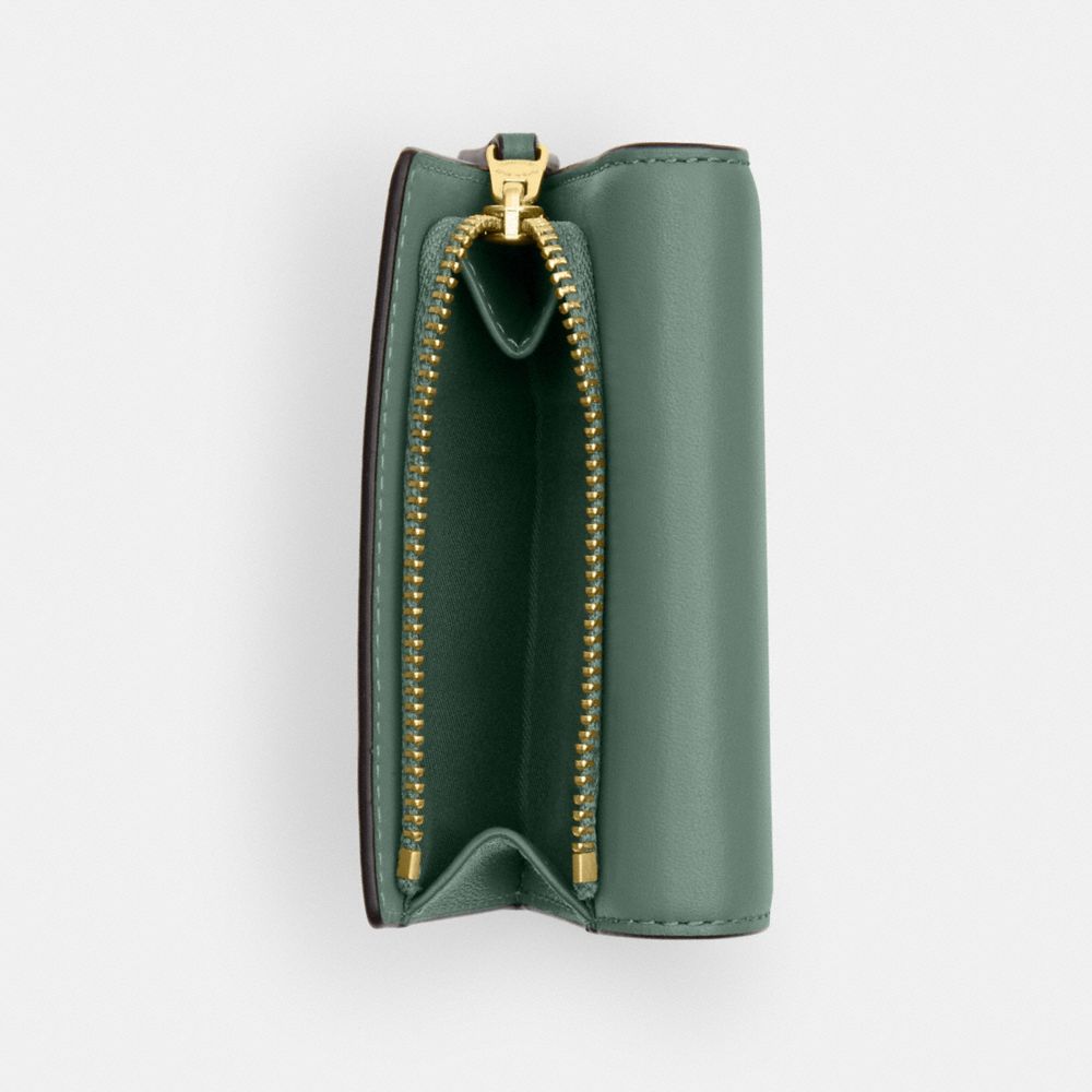 COACH®,Micro Wallet,Calfskin Leather,Tri Fold,Logo,Casual,Green,Interior View