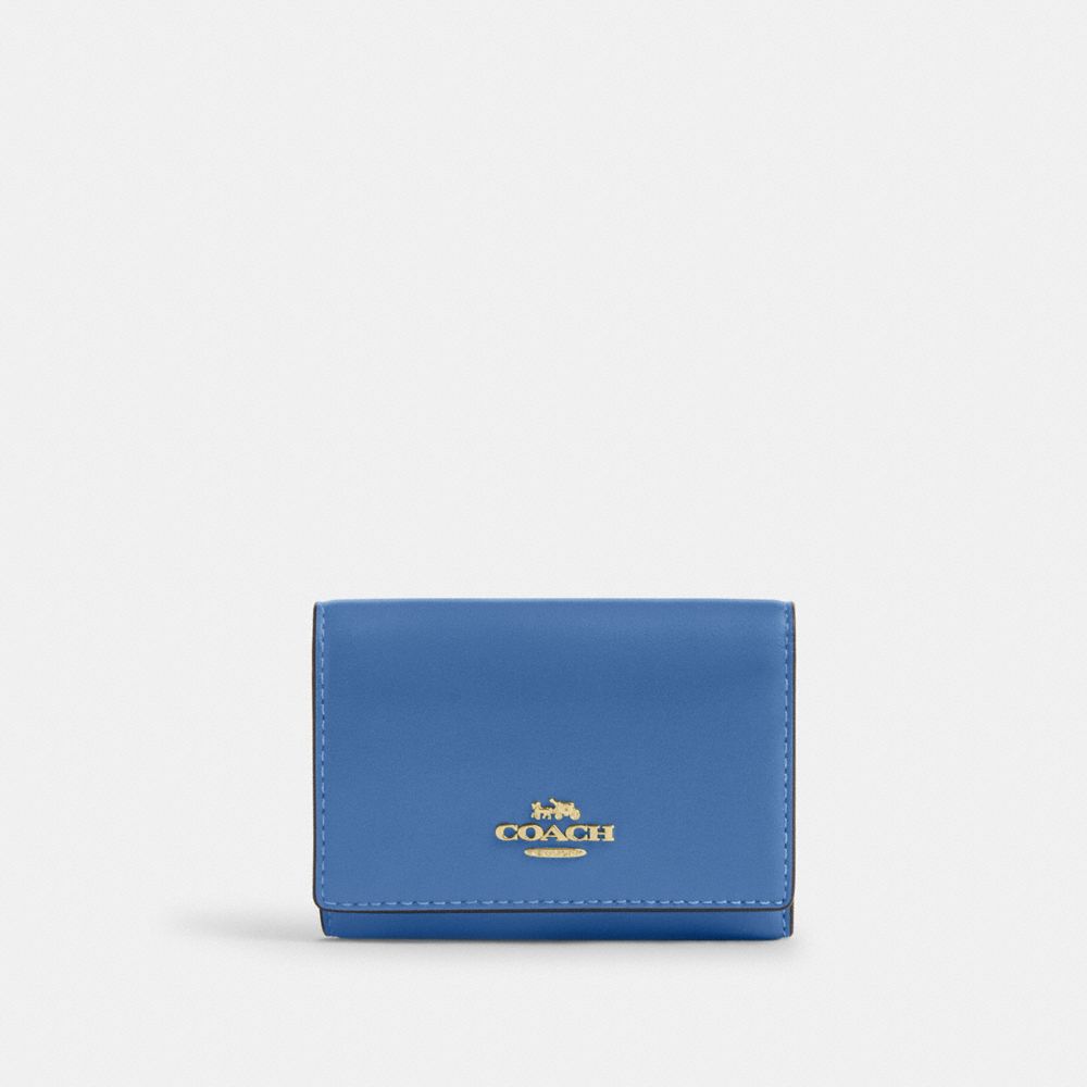 COACH®,Micro Wallet,Calfskin Leather,Tri Fold,Logo,Casual,Blue,Front View