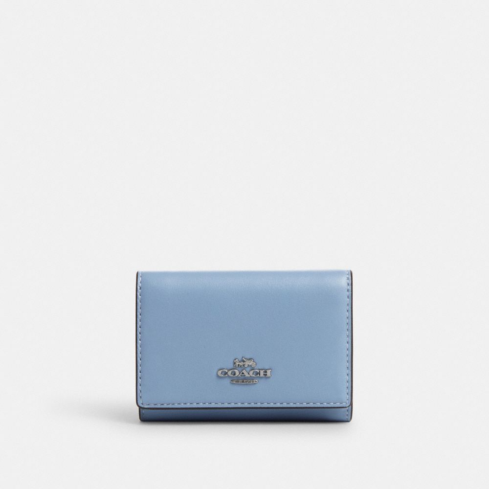 COACH®,MICRO WALLET,Smooth Leather,Mini,Silver/Cornflower/Field Flora,Front View