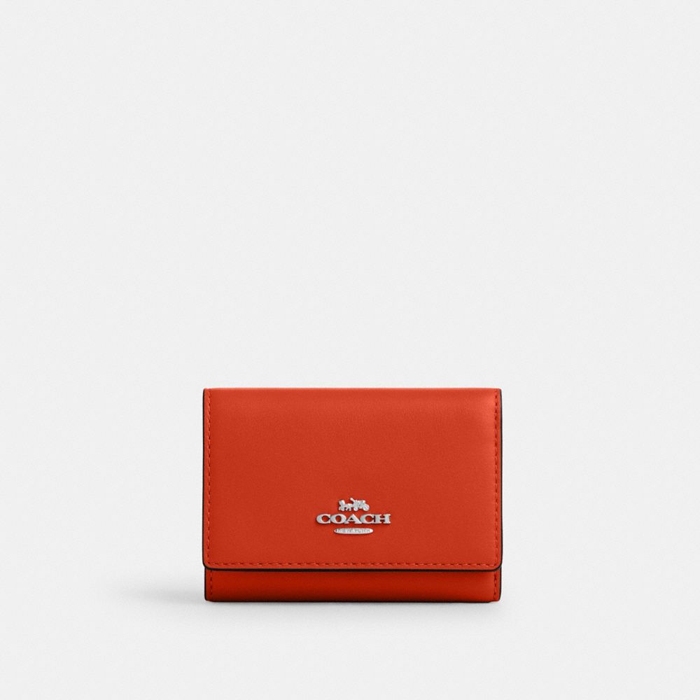 COACH®,Micro Wallet,Calfskin Leather,Tri Fold,Logo,Casual,Burnt Orange,Front View