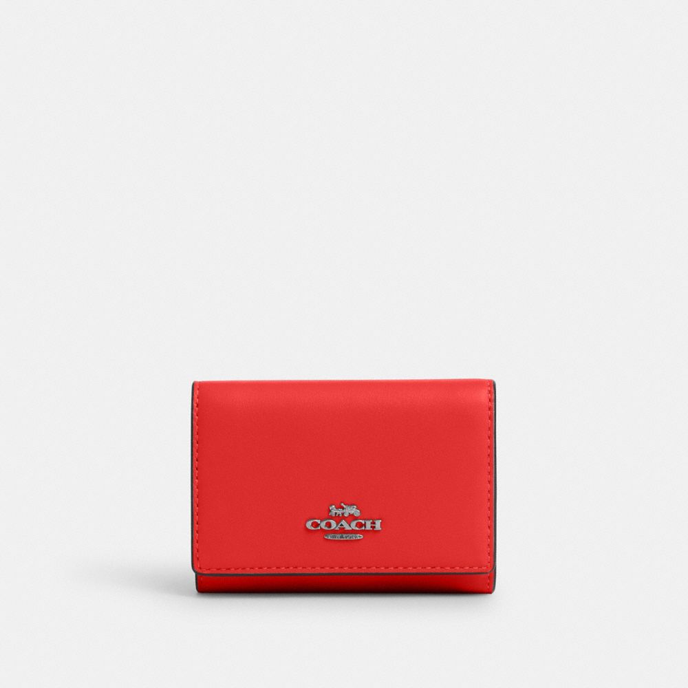 COACH®,MICROPORTEFEUILLE,Cuir,Argent/Rouge Miami,Front View