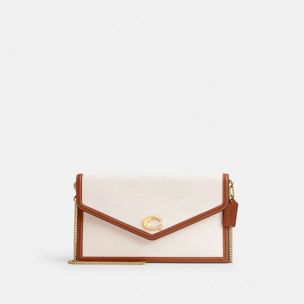 COACH®,ESSENTIAL CLUTCH,Brass/Salt Stone Canvas/Burn Amb,Front View