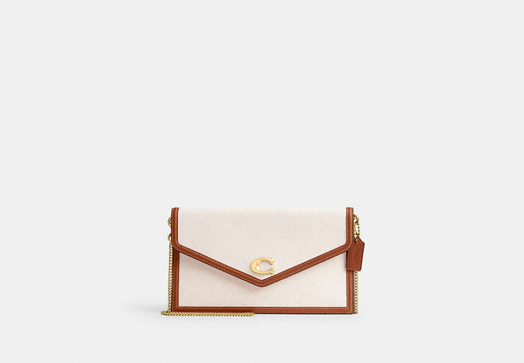 COACH®,ESSENTIAL CLUTCH,Brass/Salt Stone Canvas/Burn Amb,Front View image number 0
