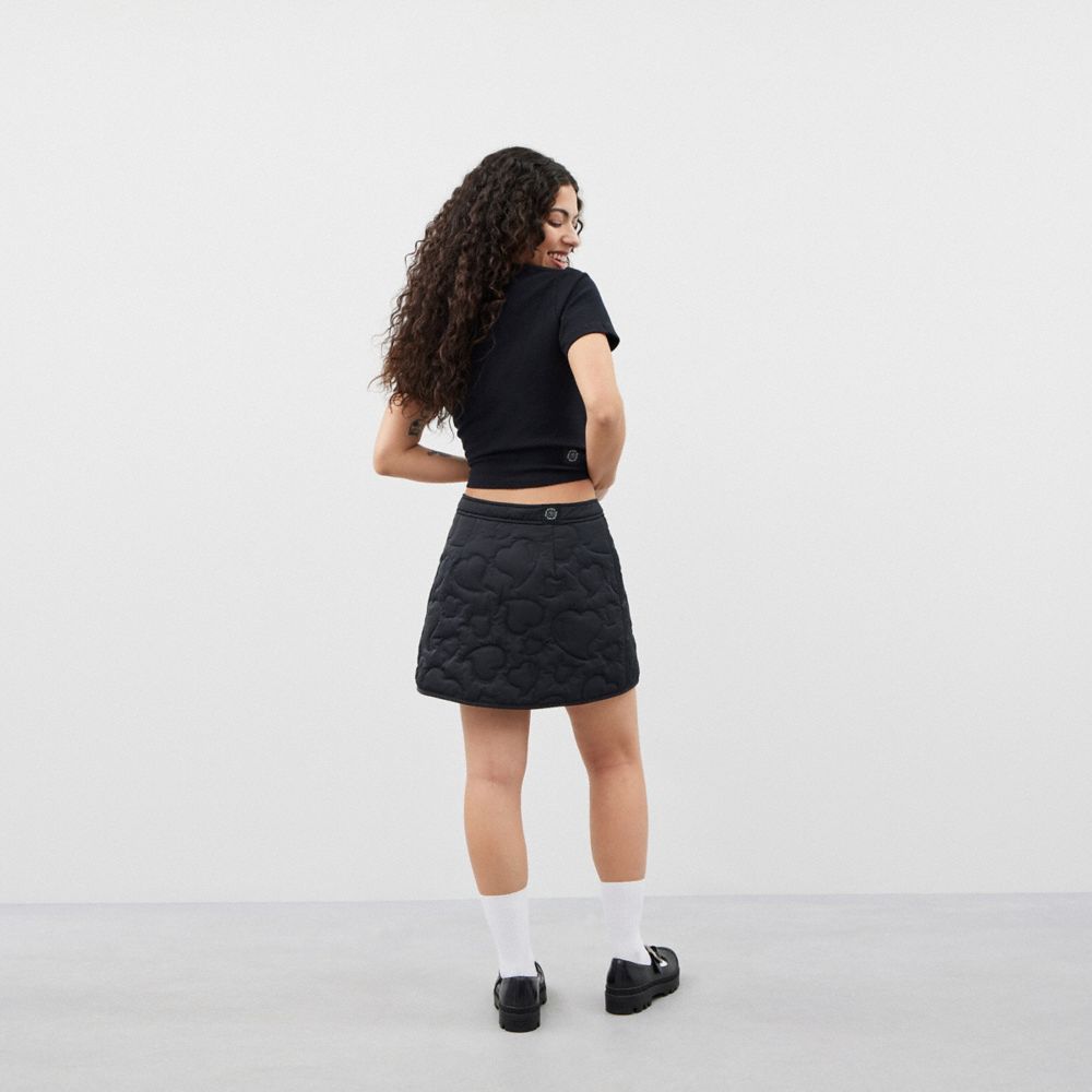 COACH®,Coachtopia Loop Quilted Heart Mini Skirt,Recycled Polyester,Polyester,A-Line,No Embellishment,Casual,Black,Scale View