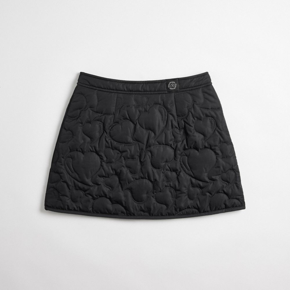 COACH®,Mini-jupe matelassée à cœurs Boucle Coachtopia,Polyester recyclé,Noir,Back View