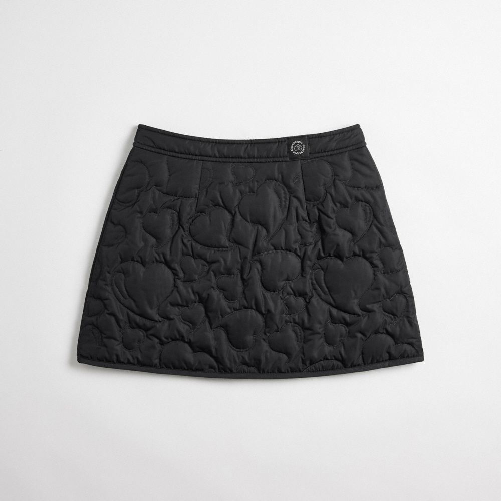 COACH®,Coachtopia Loop Quilted Heart Mini Skirt,Recycled Polyester,Polyester,A-Line,No Embellishment,Casual,Black,Back View