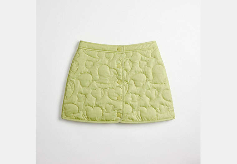 COACH®,Coachtopia Loop Quilted Heart Mini Skirt,Recycled Polyester,Pale Lime,Front View