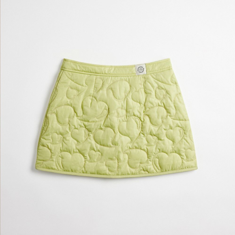 COACH®,Coachtopia Loop Quilted Heart Mini Skirt,Recycled Polyester,Polyester,A-Line,No Embellishment,Casual,Green,Back View