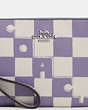 COACH®,CORNER ZIP WRISTLET WITH CHECKERBOARD PRINT,pvc,Mini,Silver/Light Violet/Chalk