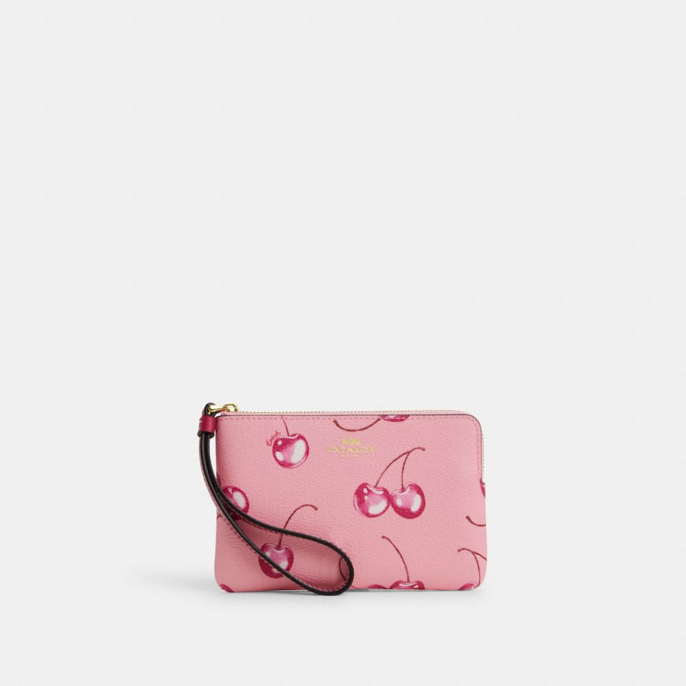 Corner Zip Wristlet With Cherry Print