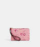 COACH®,CORNER ZIP WRISTLET WITH CHERRY PRINT,pvc,Im/Flower Pink/Bright Violet,Front View