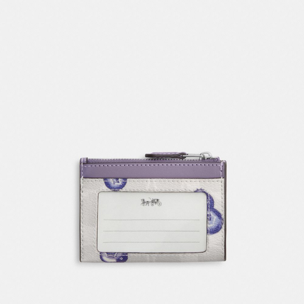 COACH®,MINI SKINNY ID CASE IN SIGNATURE CANVAS WITH BLUEBERRY PRINT,Signature Canvas,Mini,Silver/Chalk/Light Violet,Back View