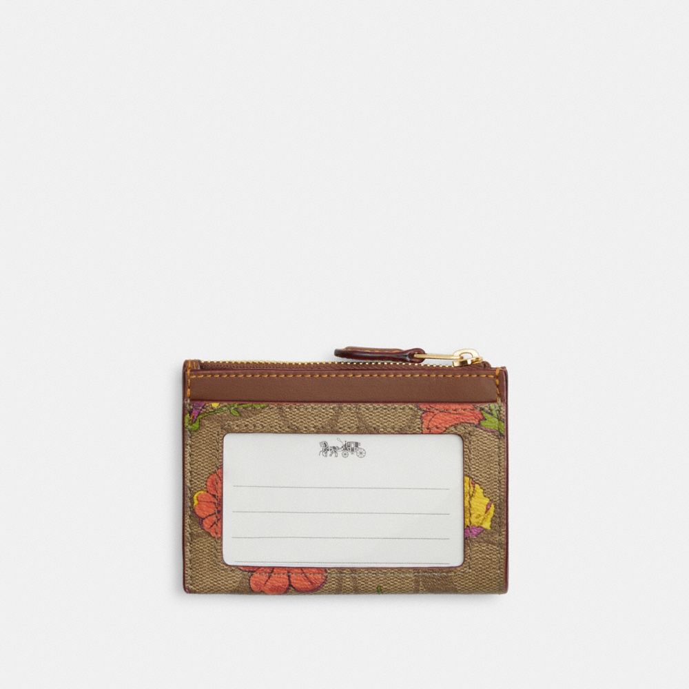 COACH®,MINI SKINNY ID CASE IN SIGNATURE CANVAS WITH FLORAL PRINT,Signature Canvas,Mini,Gold/Khaki Multi,Back View