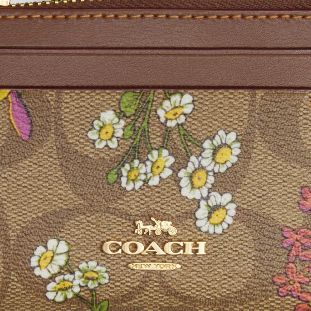 COACH®,ミニ スキニー ID ケース・シグネチャー キャンバス・フローラル プリント,カードケース&パスケース,ｶｰｷ ﾏﾙﾁ